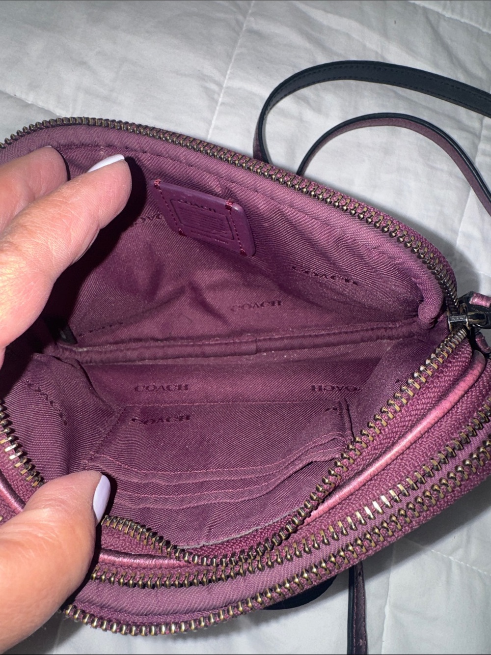 COACH Metallic Plum Star & Stud Leather Crossbody - Picture 10 of 13
